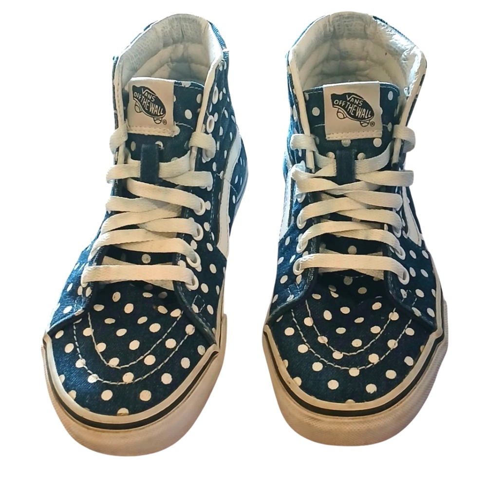 VANS Off The Wall Navy And White Polka Dot High Top Sneakers Women's Size 6.5